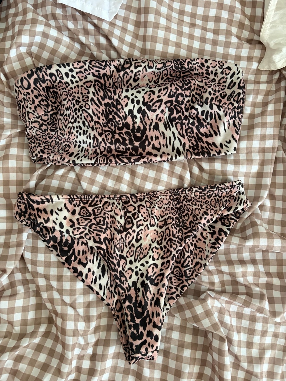Fashion Nova Pink Leopard Print Bandeau Bikini Two Piece Set Size M